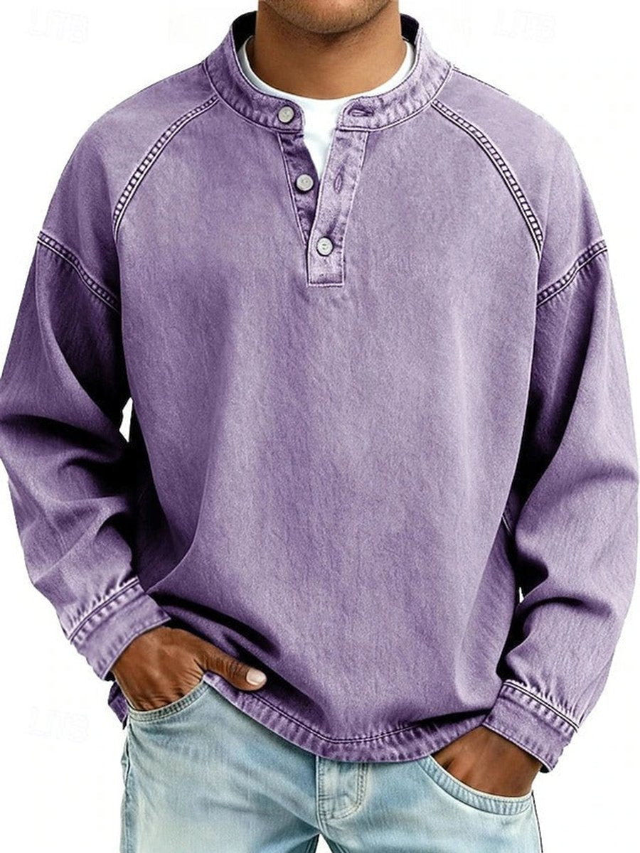 Sem | Heren Retro Henley Mens Knit Sweater Lange Mouwen Used-Look