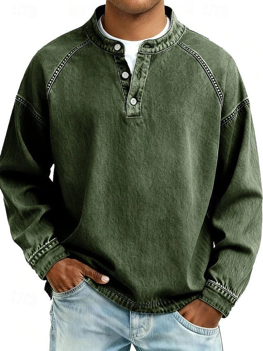Sem | Heren Retro Henley Mens Knit Sweater Lange Mouwen Used-Look