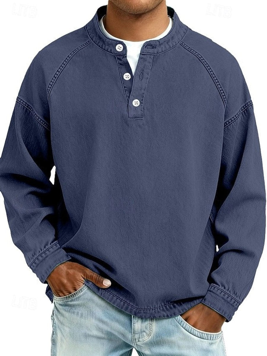 Sem | Heren Retro Henley Mens Knit Sweater Lange Mouwen Used-Look