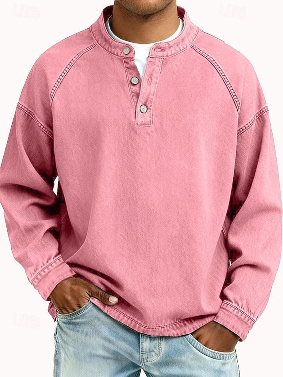 Sem | Heren Retro Henley Mens Knit Sweater Lange Mouwen Used-Look
