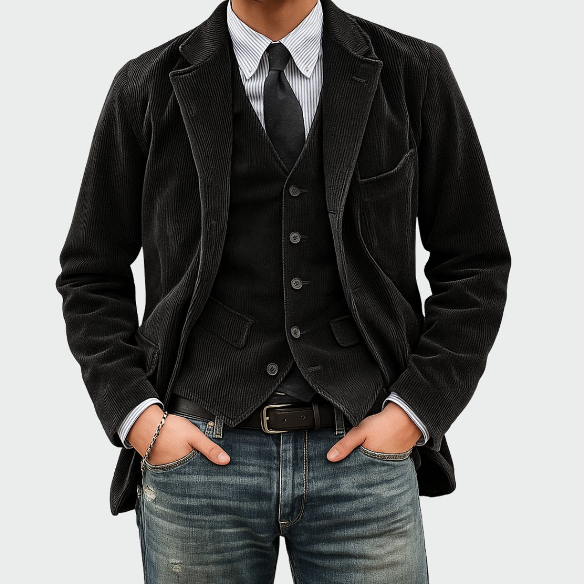 Bram | Heren Ribfluwelen Blazer Vestset Slim-Fit Tweedelig
