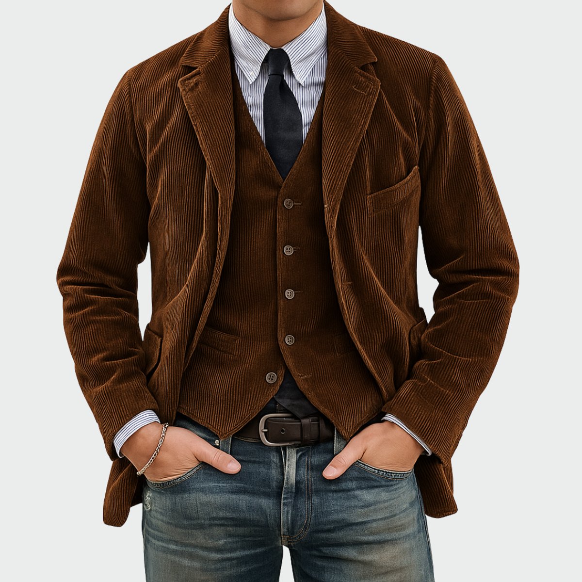 Bram | Heren Ribfluwelen Blazer Vestset Slim-Fit Tweedelig