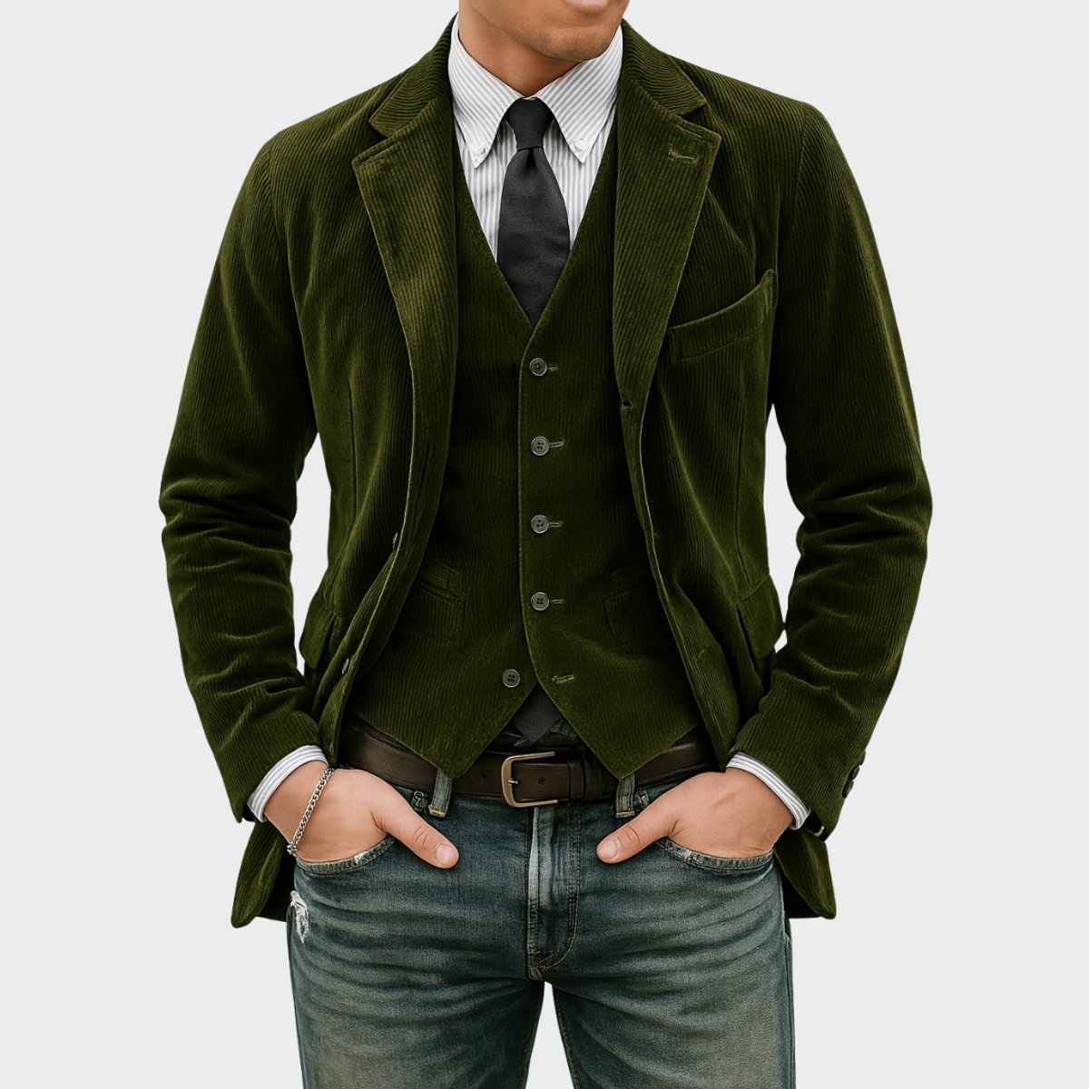 Bram | Heren Ribfluwelen Blazer Vestset Slim-Fit Tweedelig