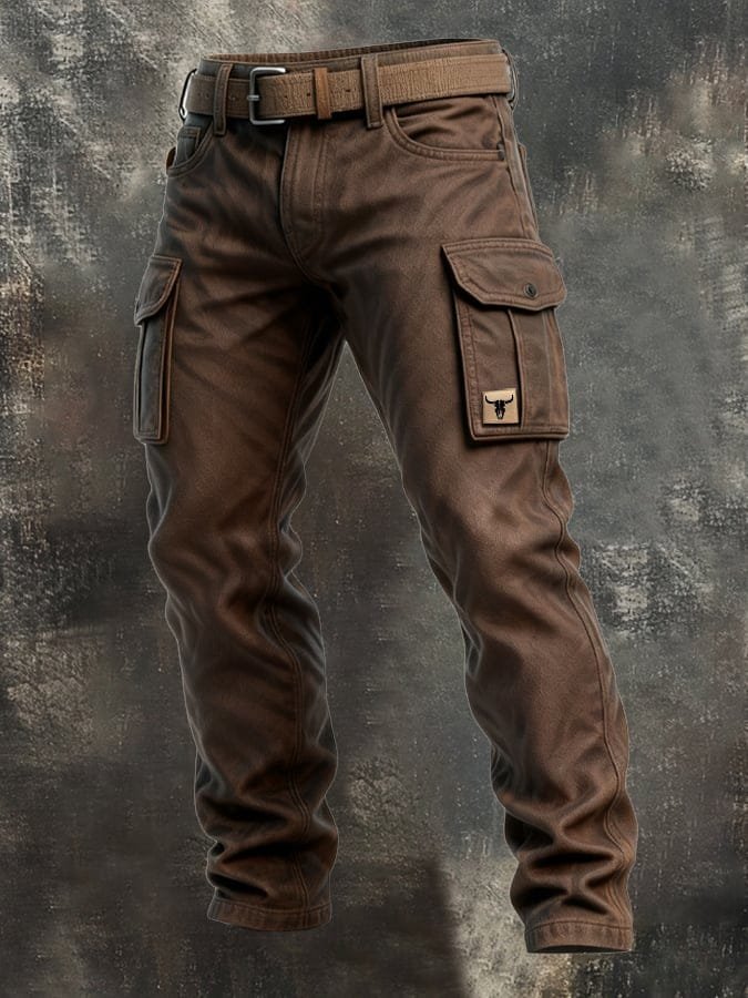 Lucas | Heren Slim-Fit Cargohose Tapered Seitentaschen Bull-Patch