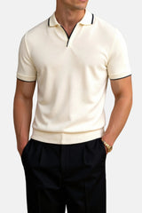 Jayden | Heren Slim-Fit Gebreide Open-Kraag Poloshirt met Contrastbies