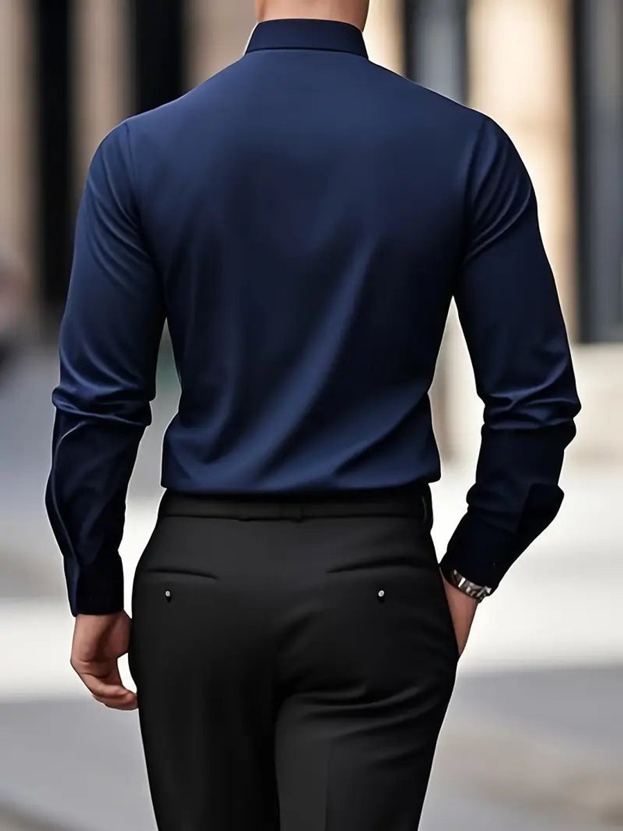 Sven | Heren Slim-Fit Kreukvrij Zakelijk Overhemd Lange Mouw