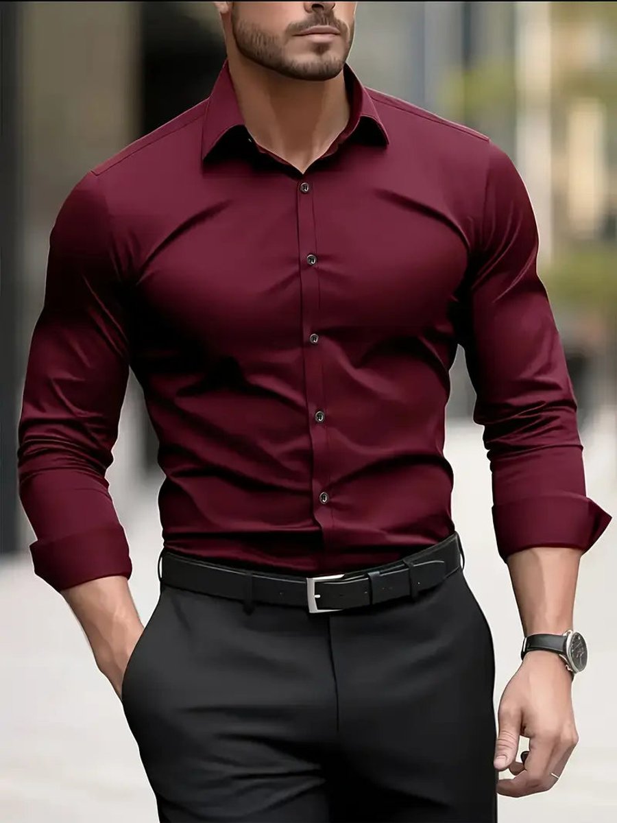 Sven | Heren Slim-Fit Kreukvrij Zakelijk Overhemd Lange Mouw