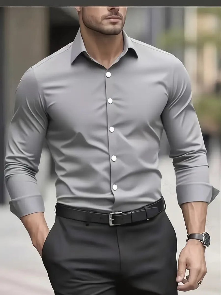 Sven | Heren Slim-Fit Kreukvrij Zakelijk Overhemd Lange Mouw