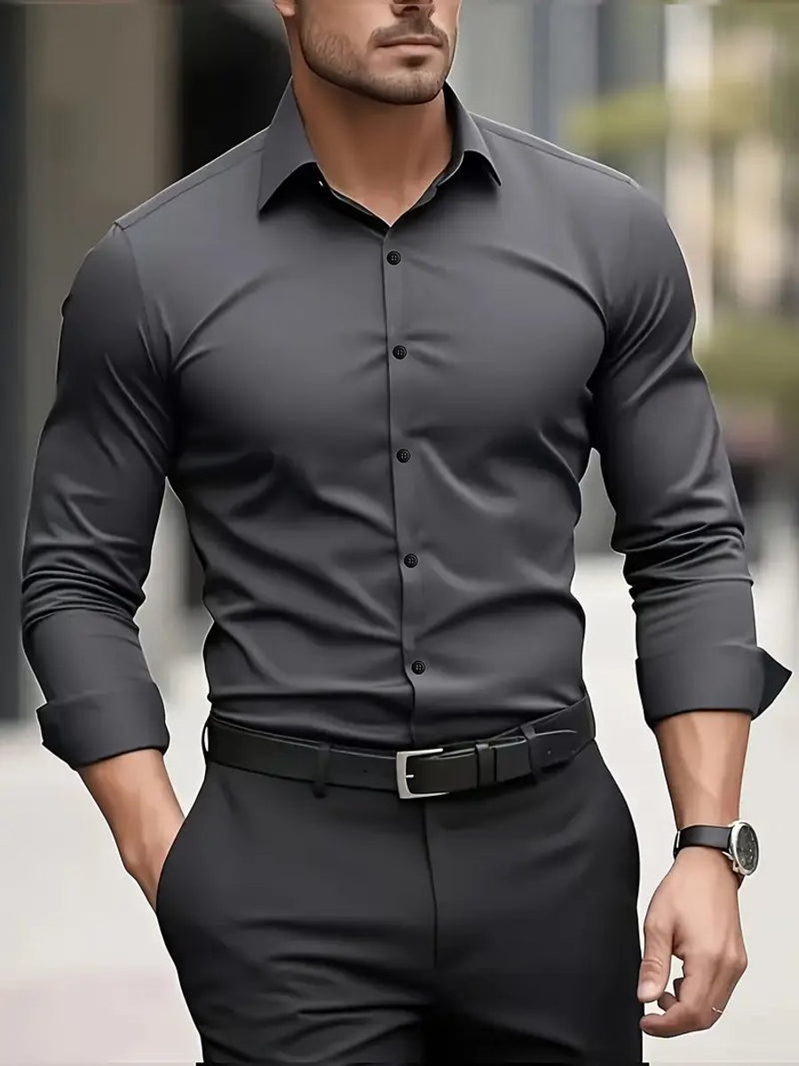 Sven | Heren Slim-Fit Kreukvrij Zakelijk Overhemd Lange Mouw