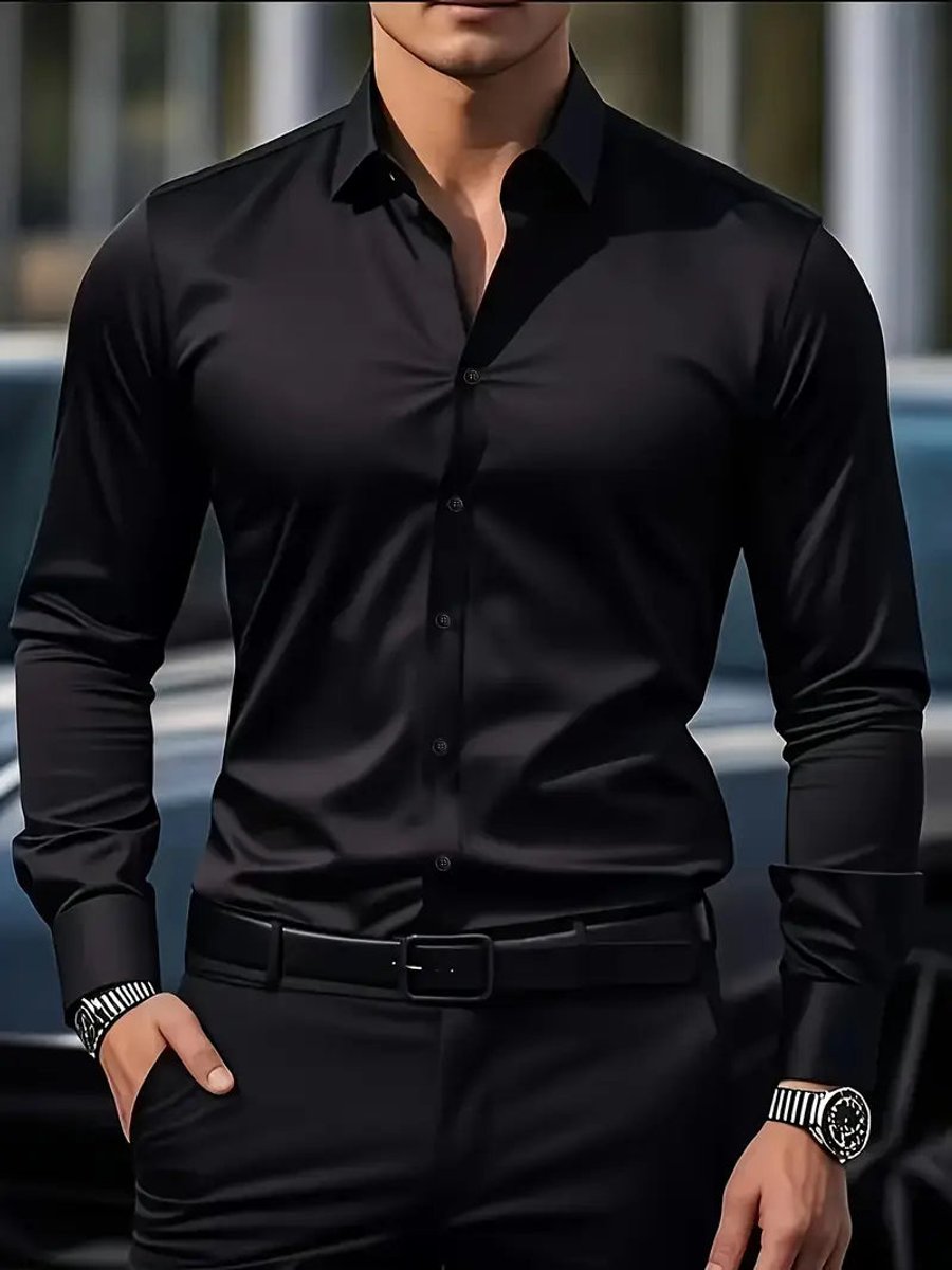 Sven | Heren Slim-Fit Kreukvrij Zakelijk Overhemd Lange Mouw
