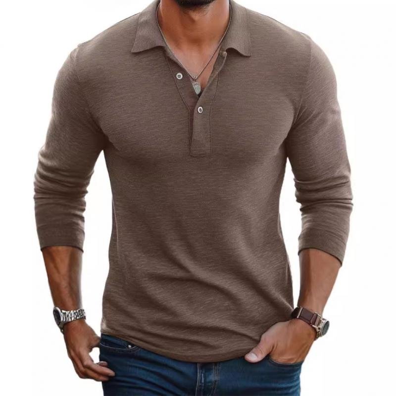 Liam | Heren Slim-Fit Lange Mouw Satin-Touch Poloshirt Knoopsluiting