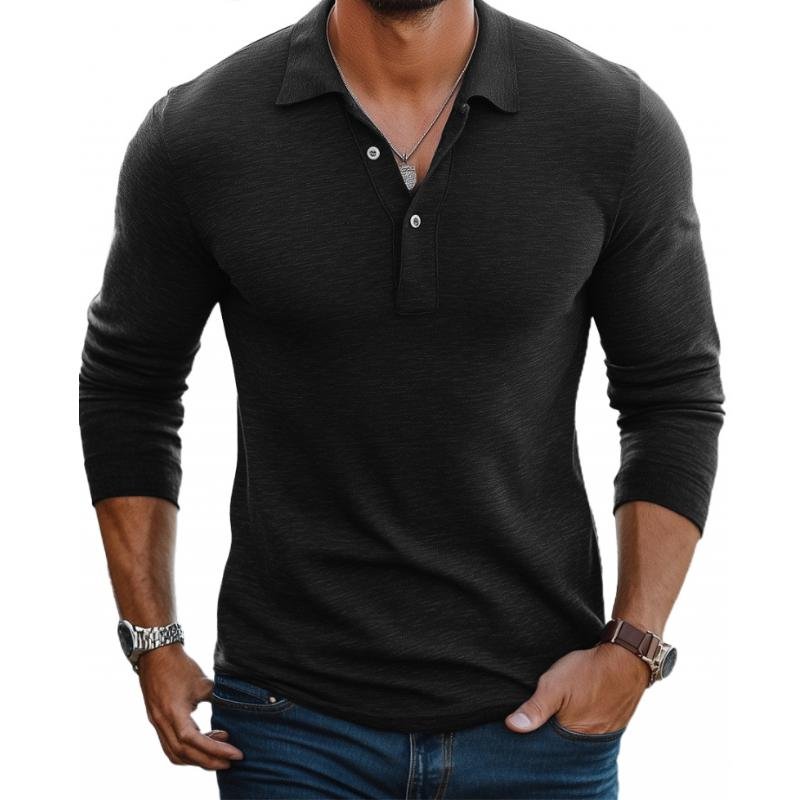 Liam | Heren Slim-Fit Lange Mouw Satin-Touch Poloshirt Knoopsluiting