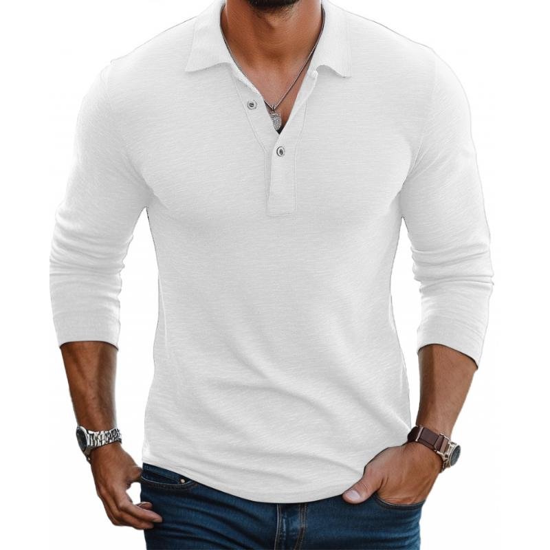 Liam | Heren Slim-Fit Lange Mouw Satin-Touch Poloshirt Knoopsluiting