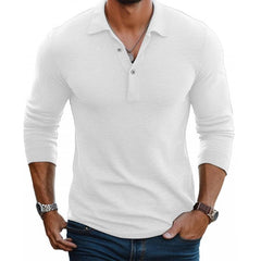 Liam | Heren Slim-Fit Lange Mouw Satin-Touch Poloshirt Knoopsluiting
