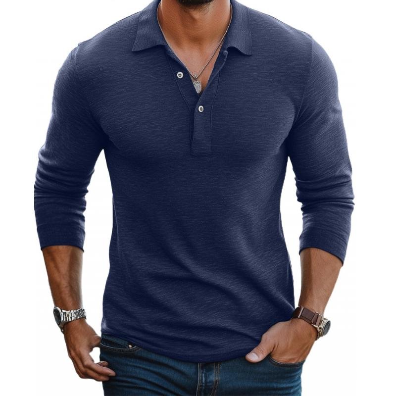 Liam | Heren Slim-Fit Lange Mouw Satin-Touch Poloshirt Knoopsluiting