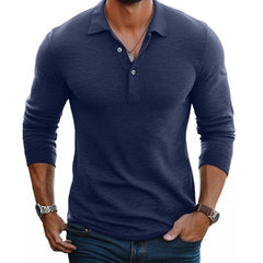 Liam | Heren Slim-Fit Lange Mouw Satin-Touch Poloshirt Knoopsluiting