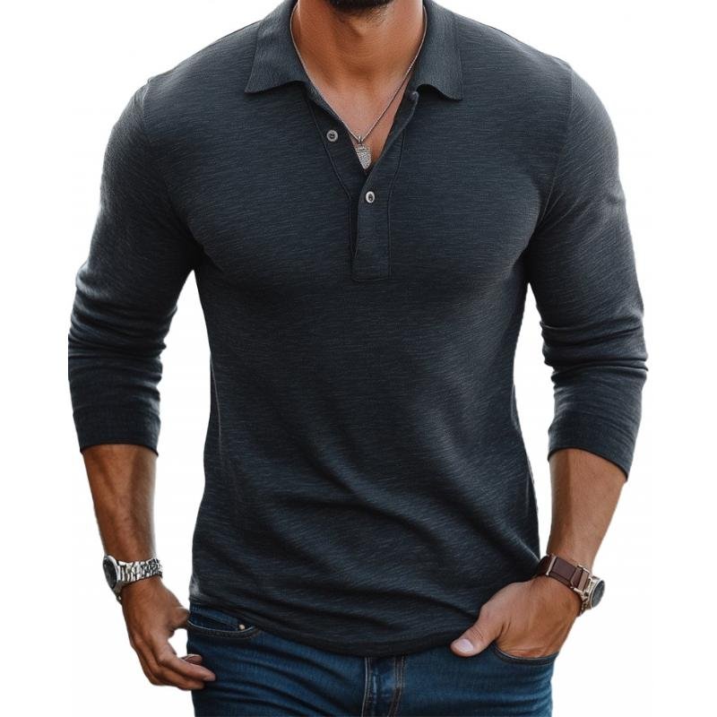Liam | Heren Slim-Fit Lange Mouw Satin-Touch Poloshirt Knoopsluiting
