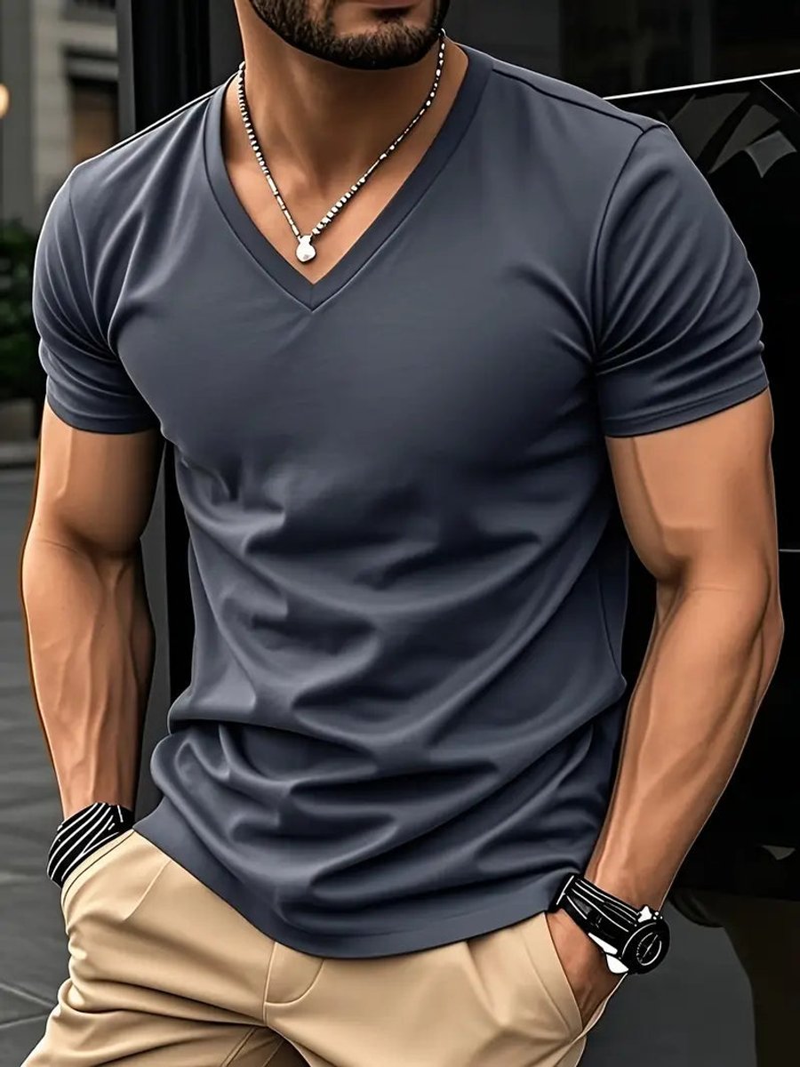 Sem | Heren Slim-Fit V-hals Kortmouw T-shirt