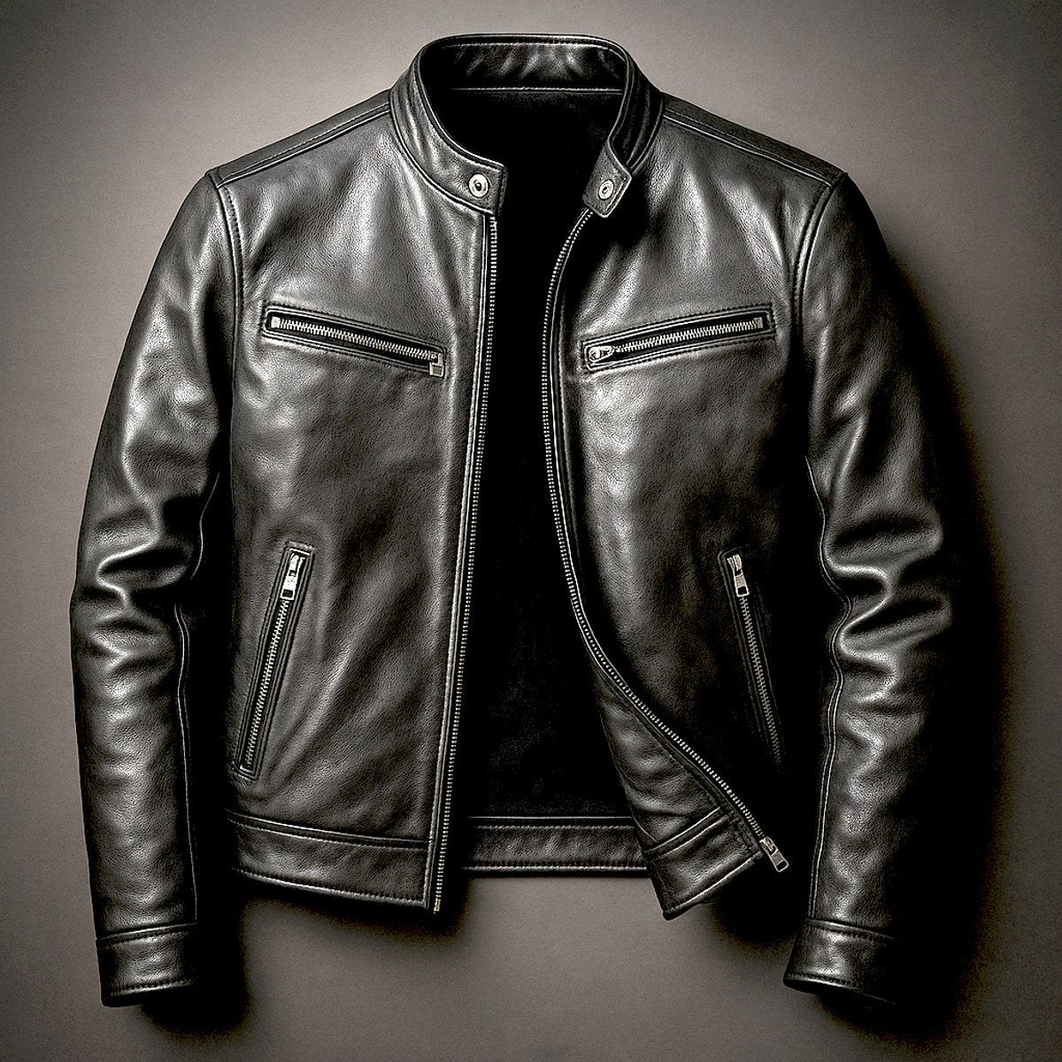 Bowen | Heren Vintage Leren Biker Jacket Ritssluiting Vier Zakken