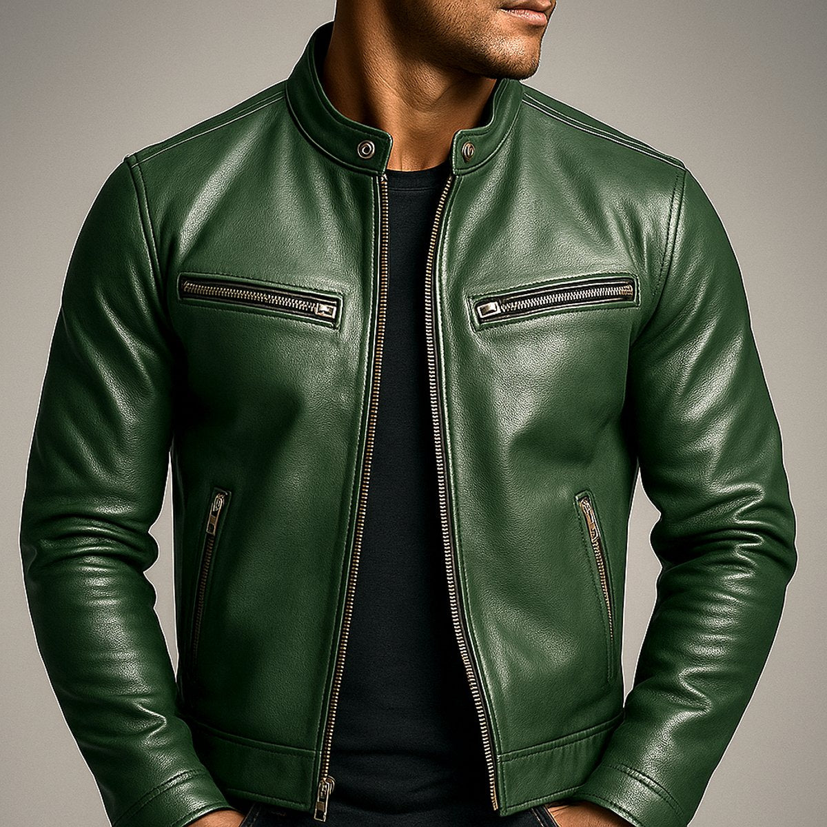Bowen | Heren Vintage Leren Biker Jacket Ritssluiting Vier Zakken