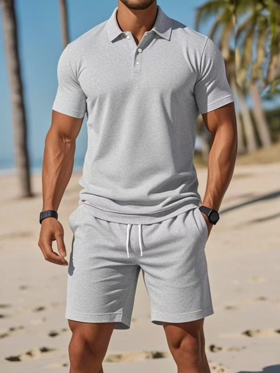 Lucas | Heren Wafelgebreide Polo Shorts Set Zomer Casualset
