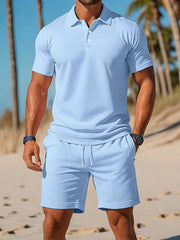 Lucas | Heren Wafelgebreide Polo Shorts Set Zomer Casualset