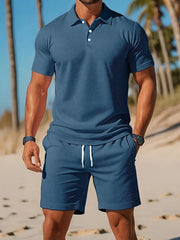 Lucas | Heren Wafelgebreide Polo Shorts Set Zomer Casualset