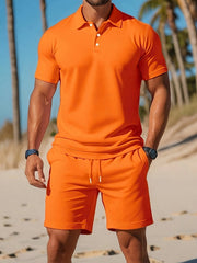 Lucas | Heren Wafelgebreide Polo Shorts Set Zomer Casualset