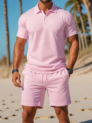 Lucas | Heren Wafelgebreide Polo Shorts Set Zomer Casualset