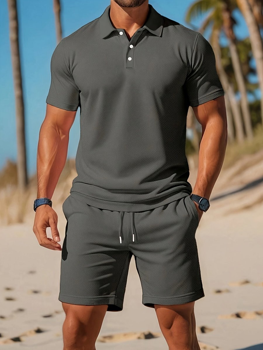 Lucas | Heren Wafelgebreide Polo Shorts Set Zomer Casualset