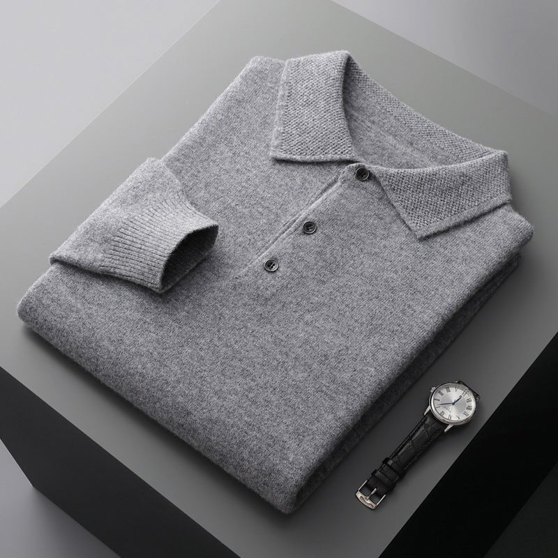 Liam | Heren Zachte Regular-Fit Gebreide Longsleeve Poloshirt