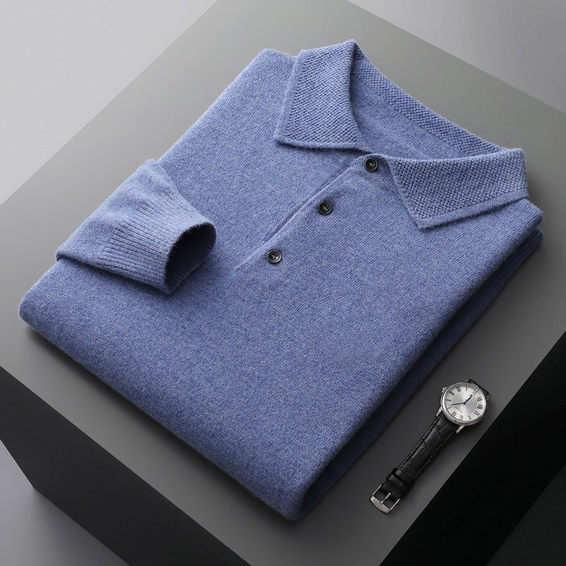 Liam | Heren Zachte Regular-Fit Gebreide Longsleeve Poloshirt