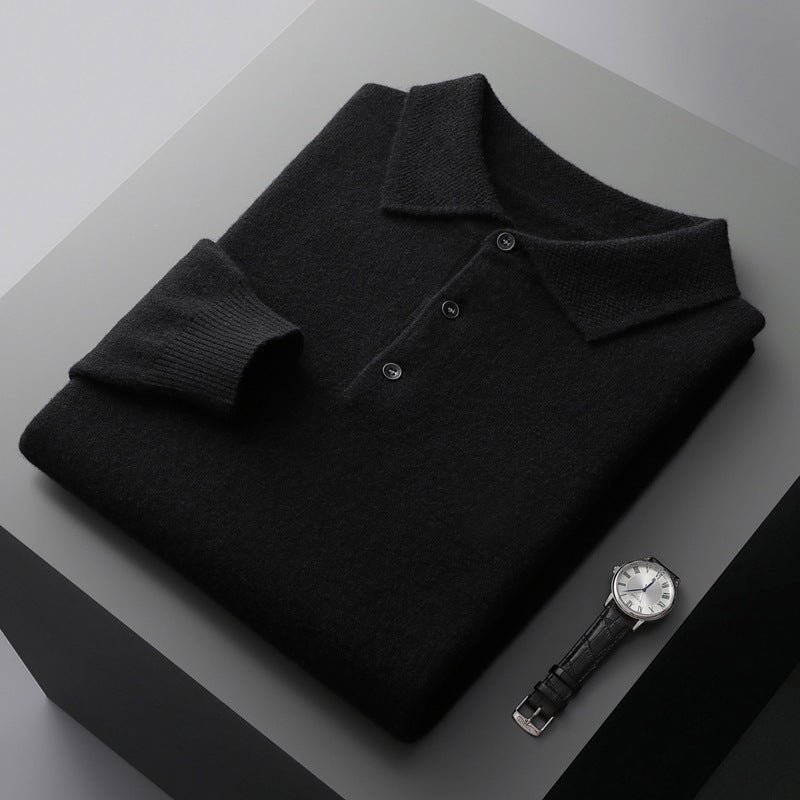 Liam | Heren Zachte Regular-Fit Gebreide Longsleeve Poloshirt