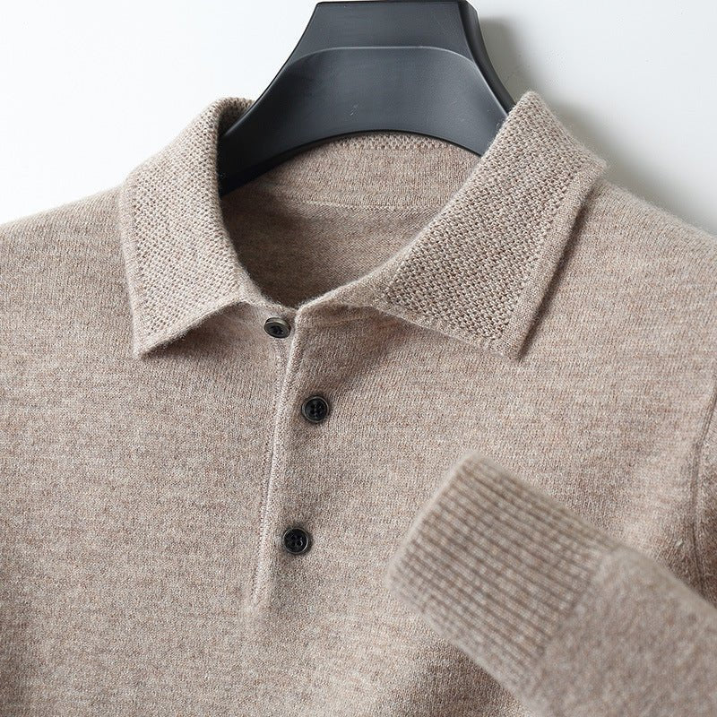 Liam | Heren Zachte Regular-Fit Gebreide Longsleeve Poloshirt