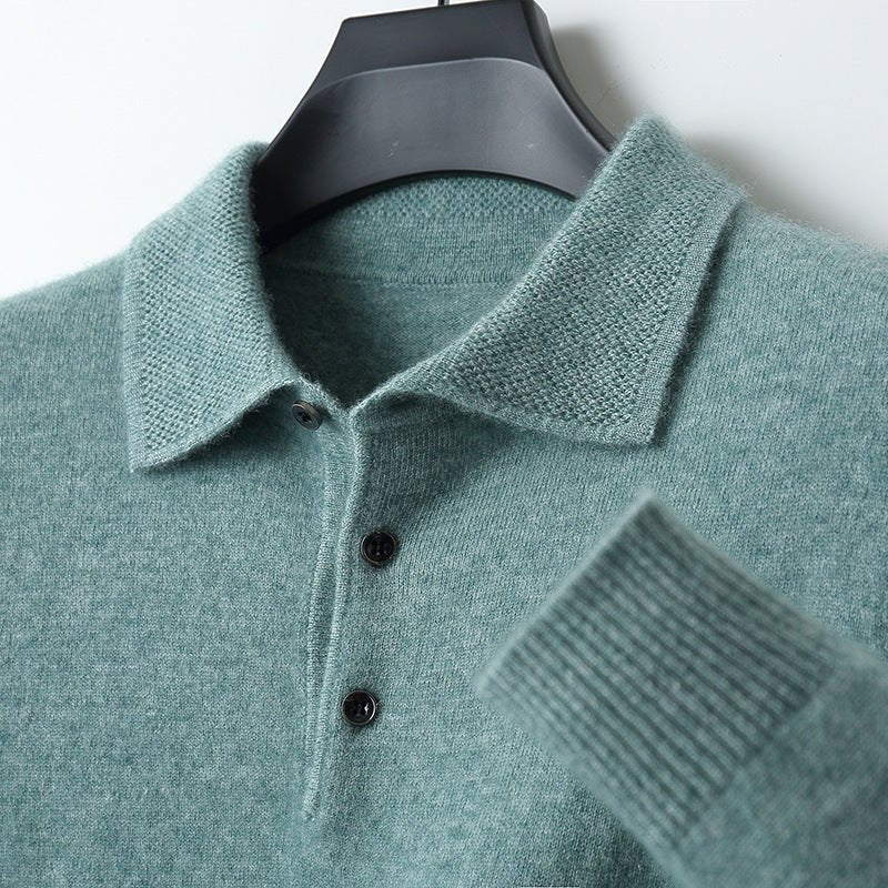 Liam | Heren Zachte Regular-Fit Gebreide Longsleeve Poloshirt