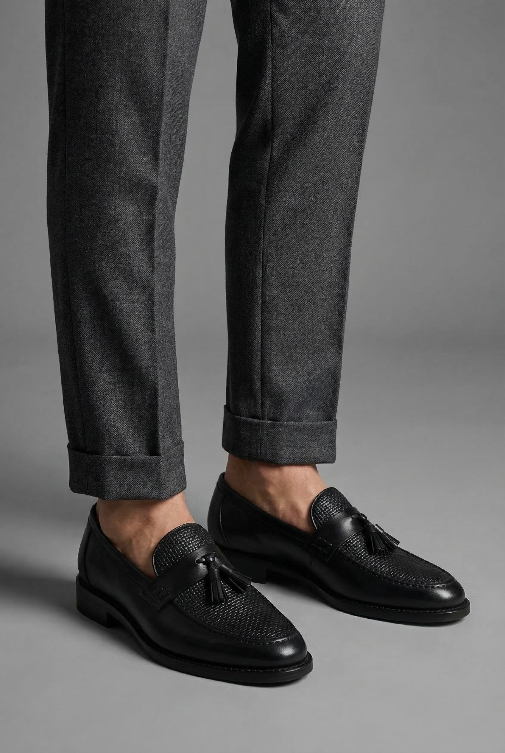 Milan | Heren Zwart Gevlochten Tassel Slip-On Loafers