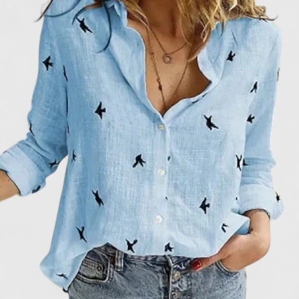 Andrea | Dames Linnen Blouse Met V-Hals En Knoopsluiting