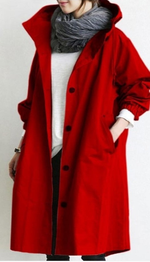 Rebecca | Dames Casual Lange Jas met Capuchon en Knopen