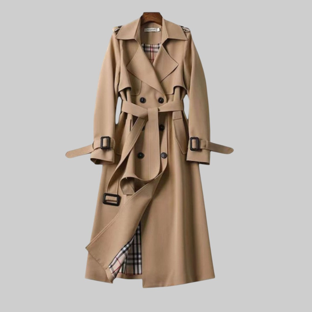 Esme | Dames Lange Trenchcoat Met Riem En Dubbele Knoopsluiting