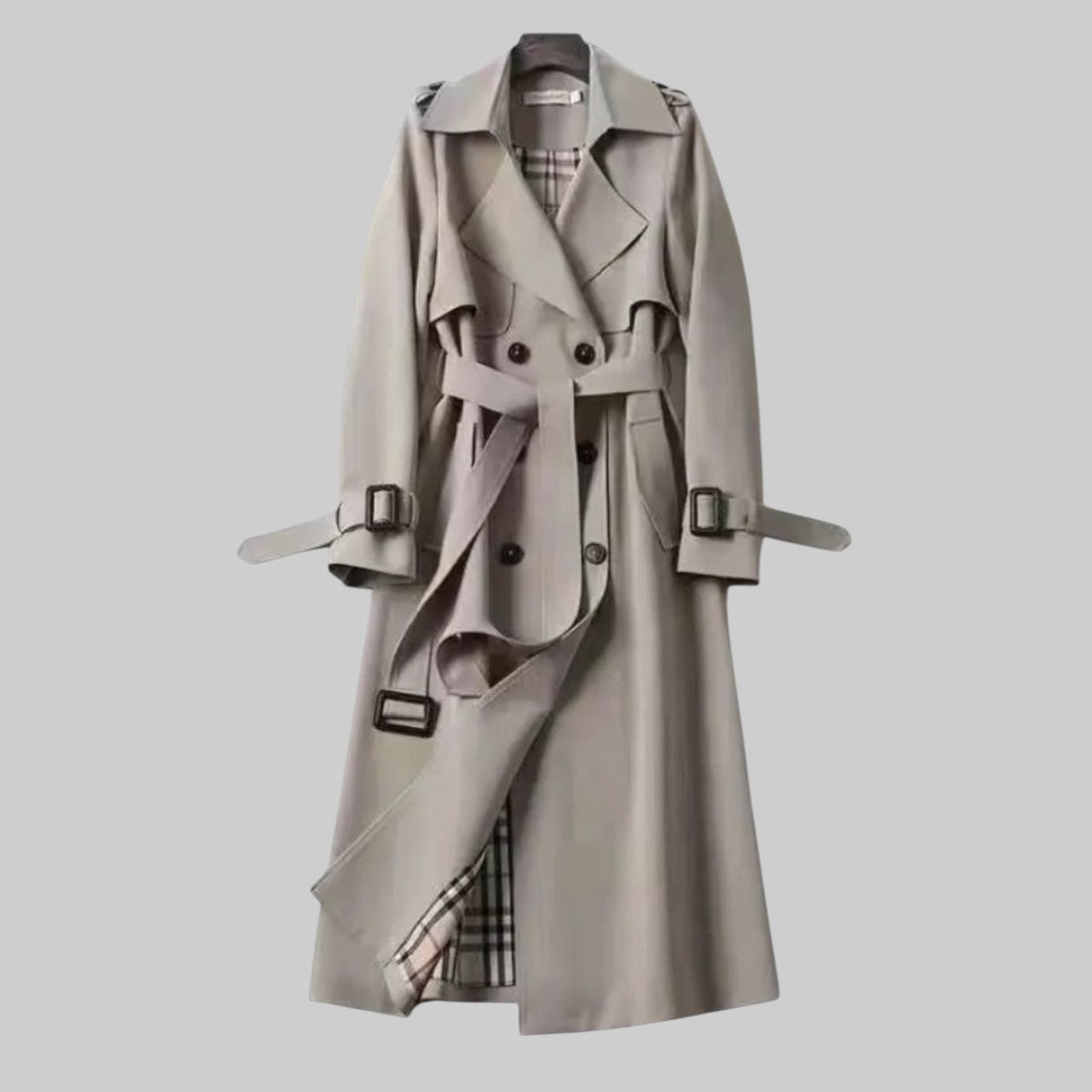 Esme | Dames Lange Trenchcoat Met Riem En Dubbele Knoopsluiting