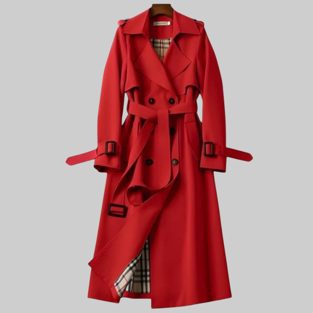 Esme | Dames Lange Trenchcoat Met Riem En Dubbele Knoopsluiting