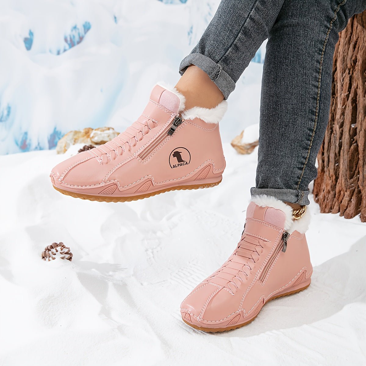 Olivia | Léa | Dames Gevoerde Winterse Ankle Boots Brede Neus Rits