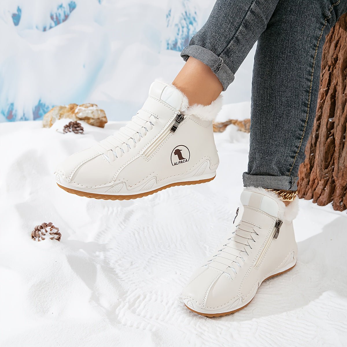 Olivia | Léa | Dames Gevoerde Winterse Ankle Boots Brede Neus Rits