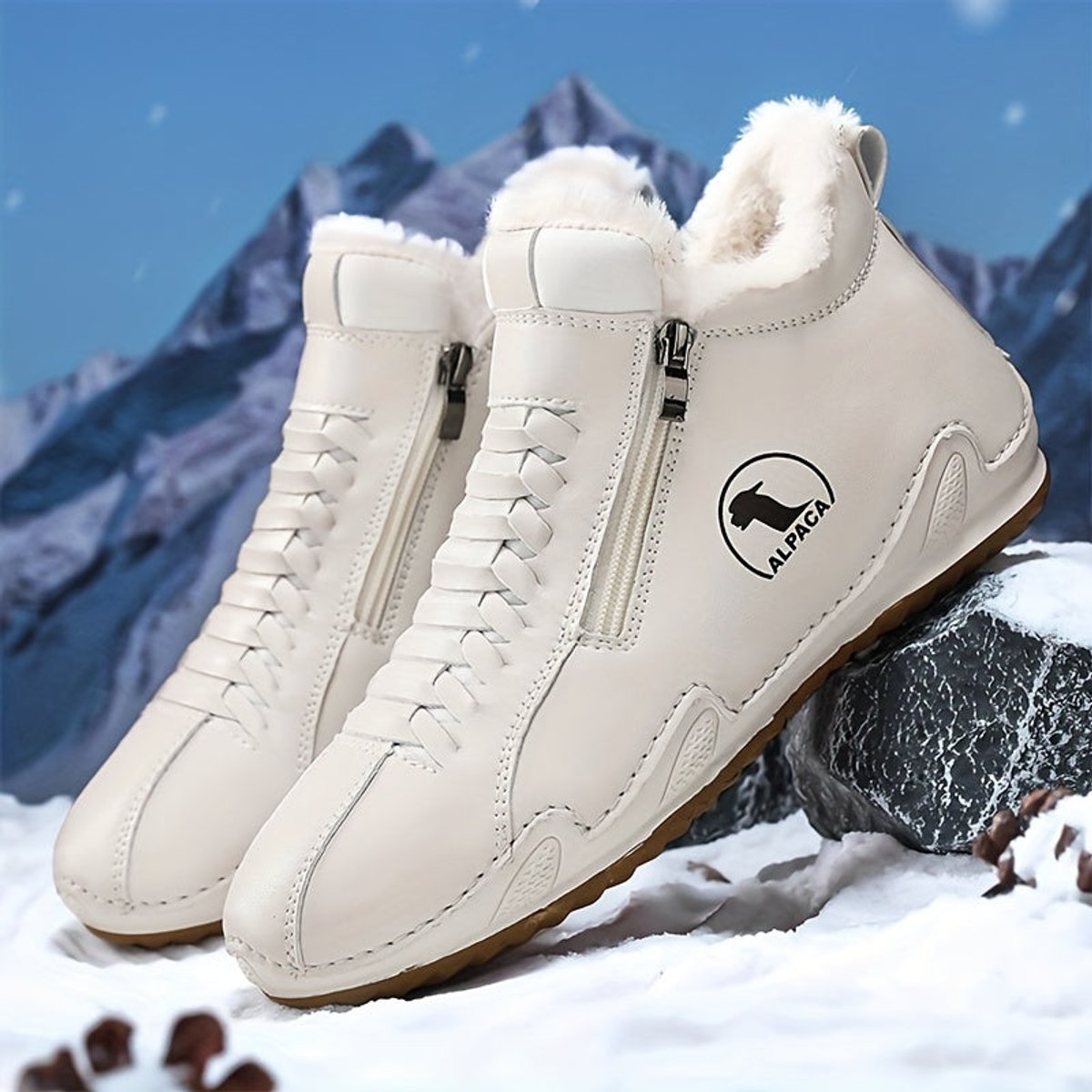 Olivia | Léa | Dames Gevoerde Winterse Ankle Boots Brede Neus Rits