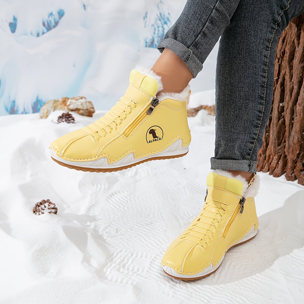 Olivia | Léa | Dames Gevoerde Winterse Ankle Boots Brede Neus Rits