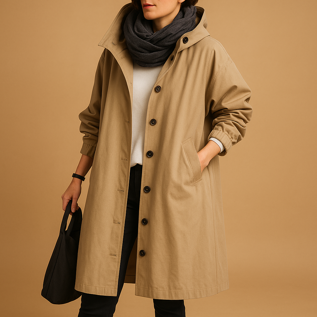 Lauren | Dames Lange Casual Jas met Knopen en Capuchon