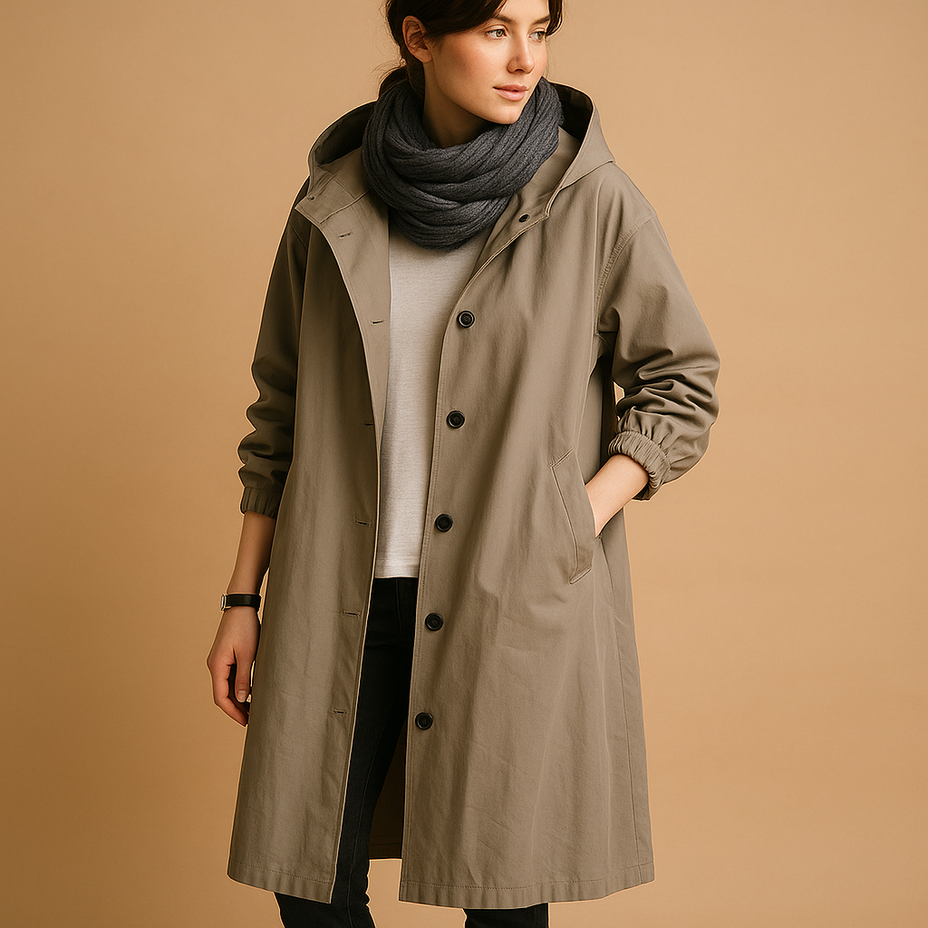 Lauren | Dames Lange Casual Jas met Knopen en Capuchon
