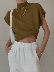 Nora | Dames Casual Top Met Mock Neck En Korte Mouwen