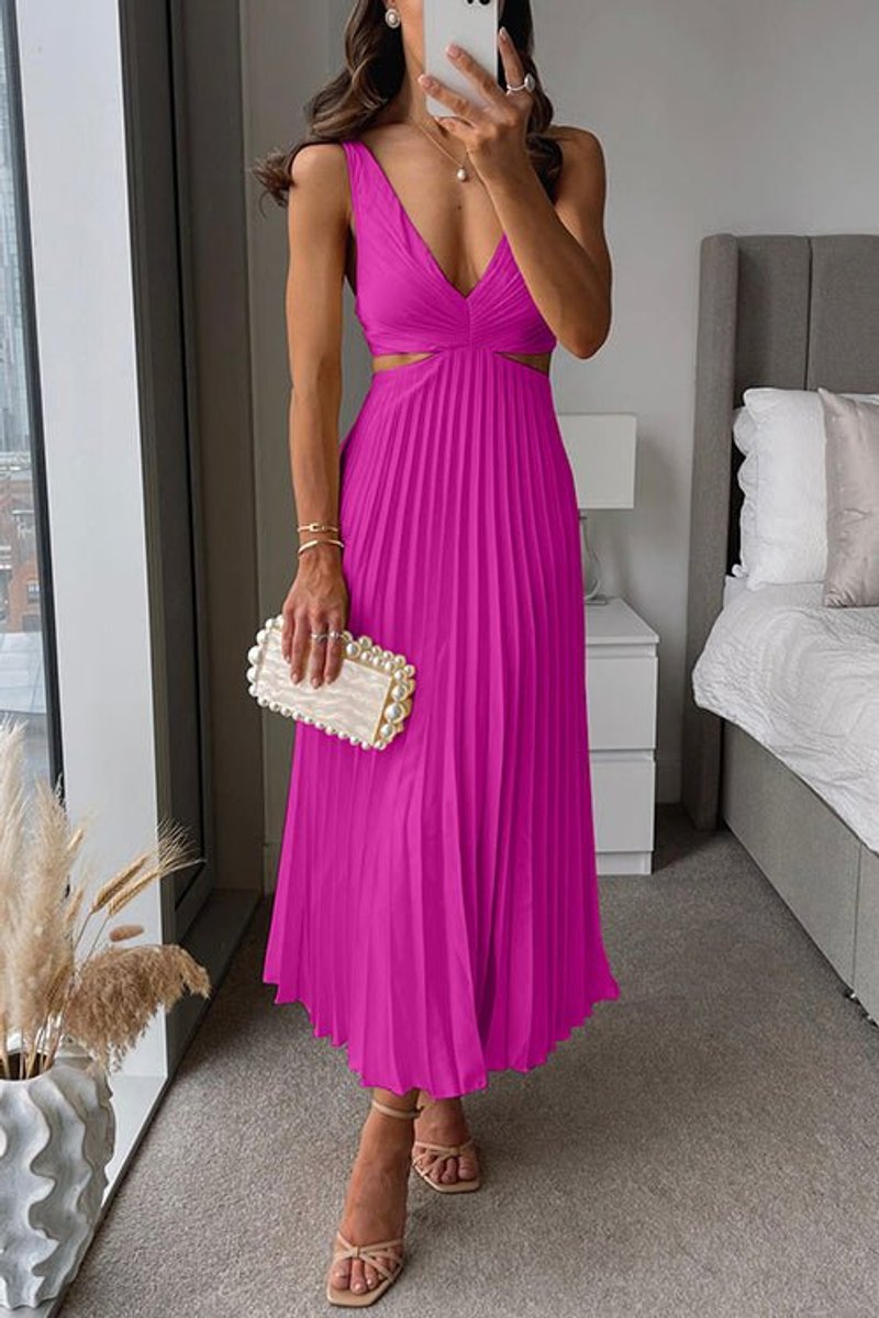 Fleur | Moeder van de bruid jurk mouwloze geplooide maxi-jurk met V-hals