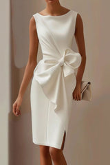 Eva | Mouwloze Midi Cocktail Dress met Strikdetail en Splitje